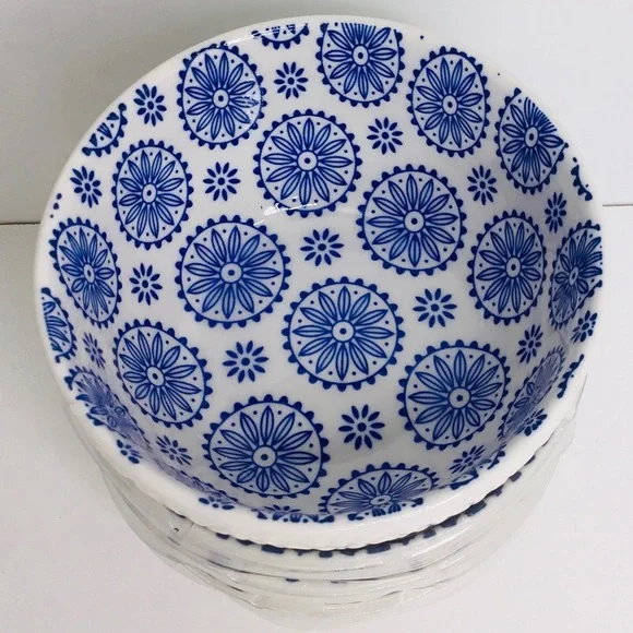 4 Signature International Shibori Tie Dye Cereal Bowls Blue White 5” - Picture 7 of 9